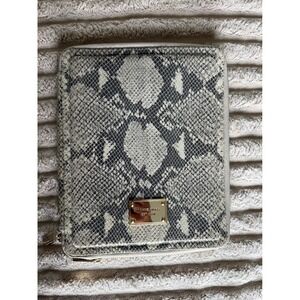 Michael Kors Snakeskin Embossed Zip Around Tablet Case Grey Cream Gold Logo